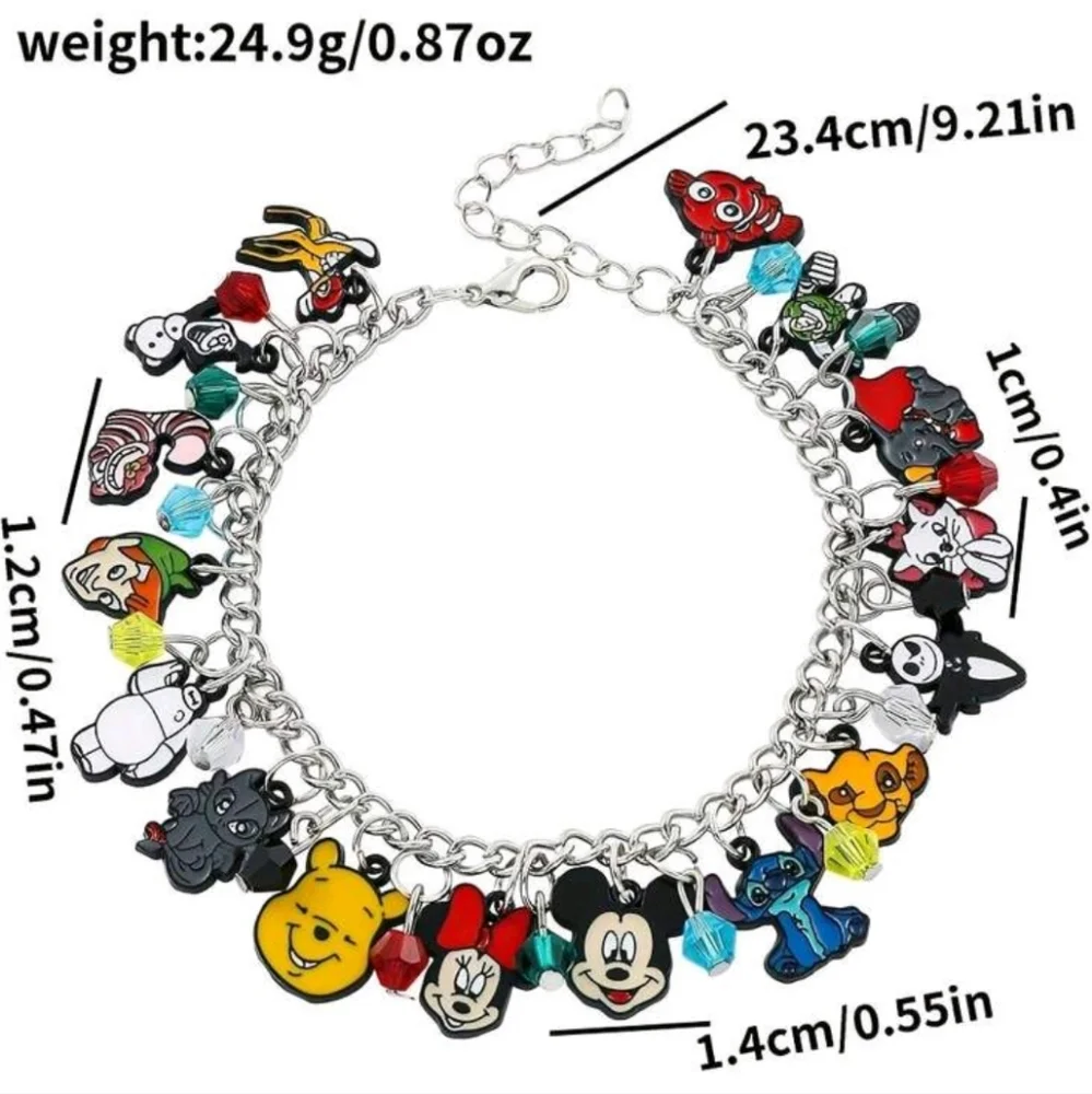 Sterling Silver Official Disney Characters Charm Bracelet with Beads & Pendants‎